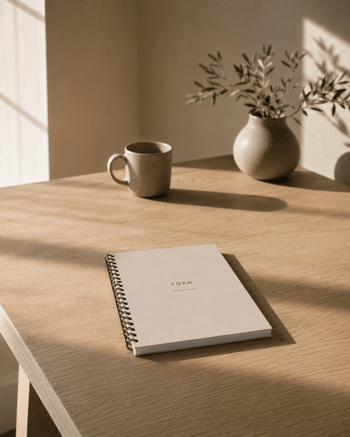 A calm morning table scene with the TOAN planner
