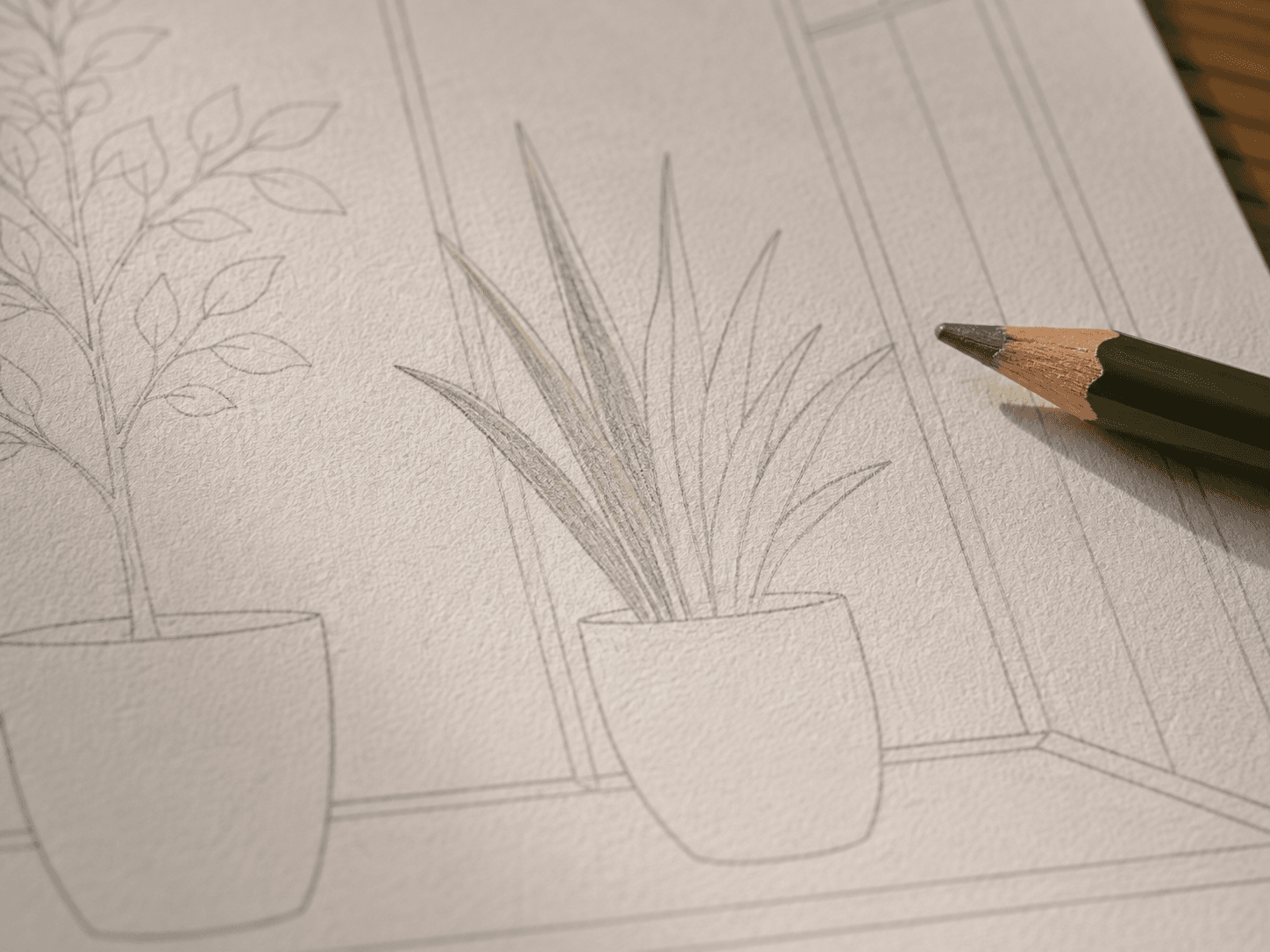 A plant page from the TOAN Coloring Book — soft gray line work, partially colored